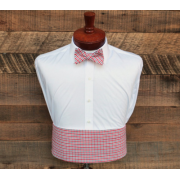 Red and Grey Tattersall Plaid Cummerbund and Tie